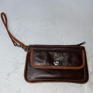 sophia visconti clutch brown leather wristlet
